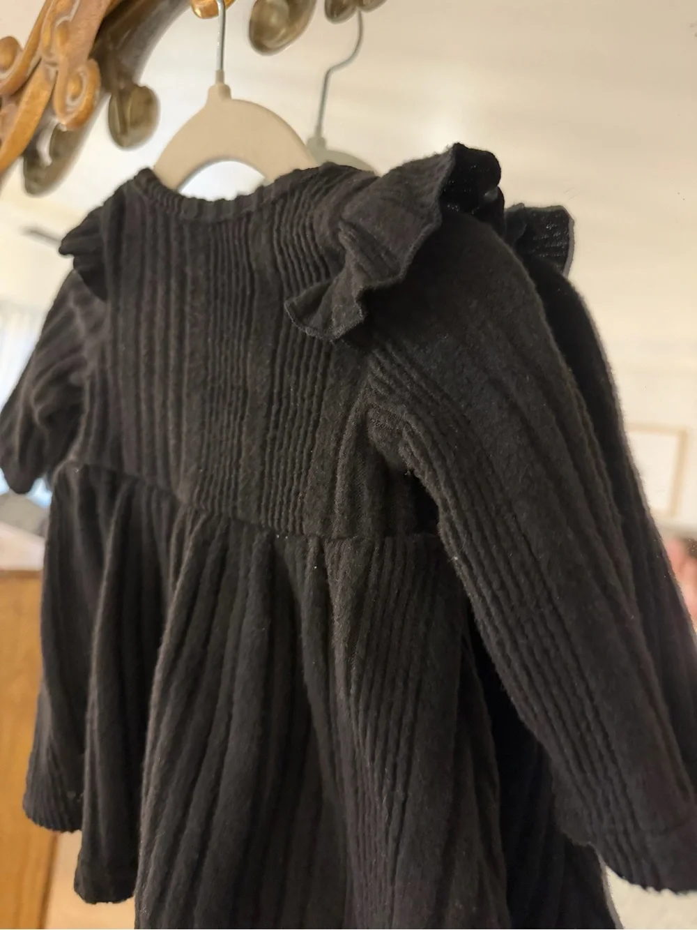 Girls' Black Long-Sleeve Ruffle Knit Dress